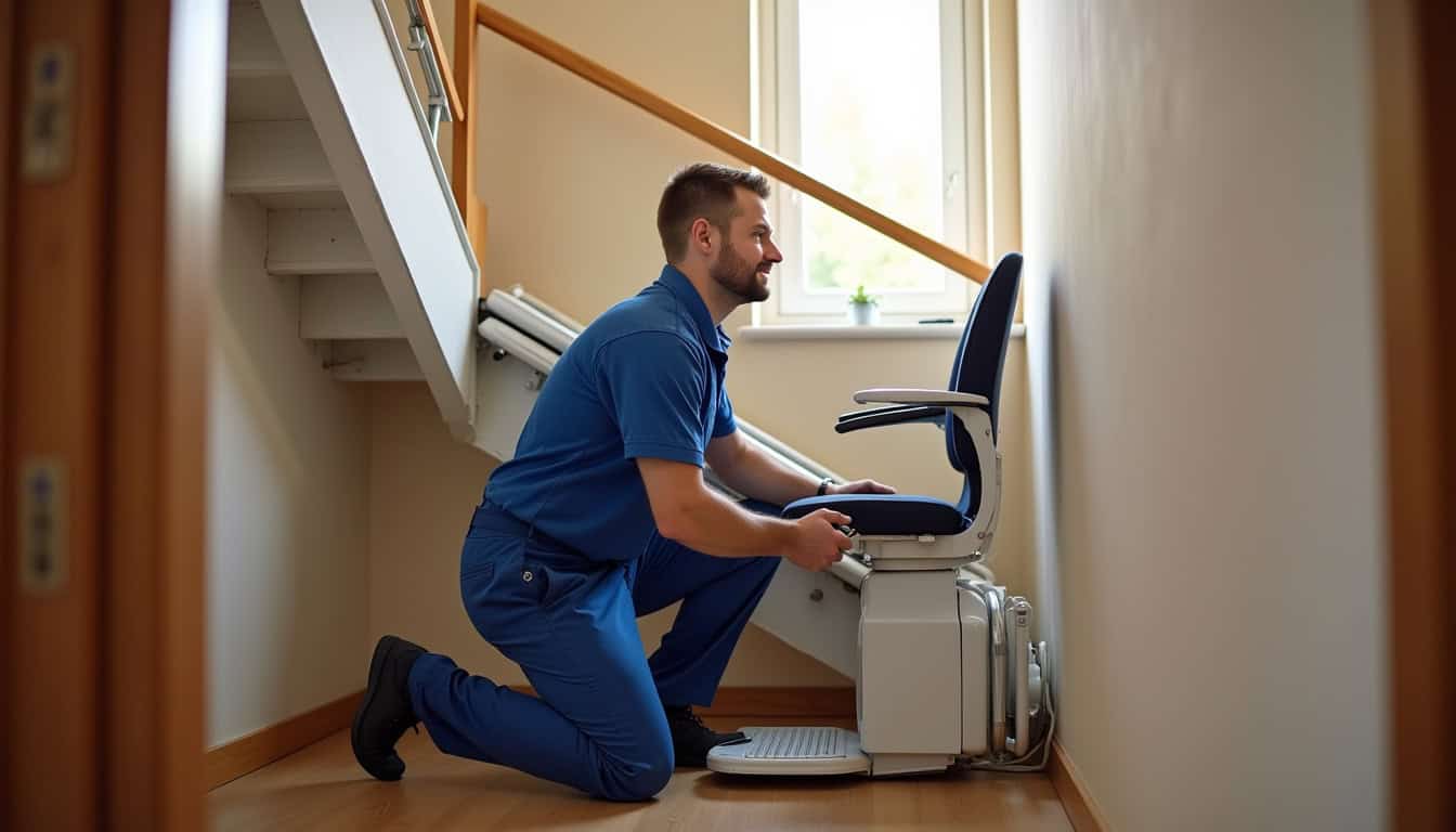Un technicien effectue un contrôle d’entretien sur un monte-escalier à Zimmersheim