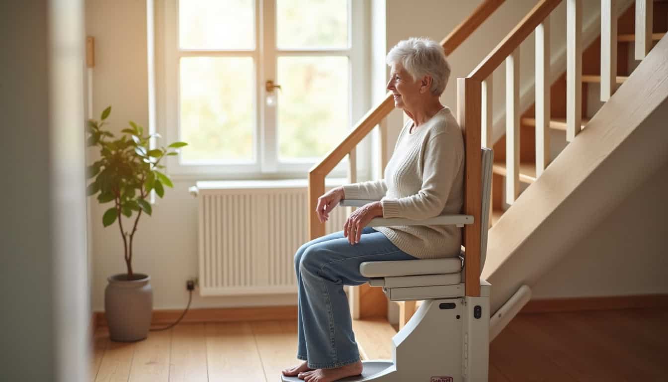 Une personne âgée utilisant un monte-escalier dans une maison de Rabastens, en toute sécurité et sérénité