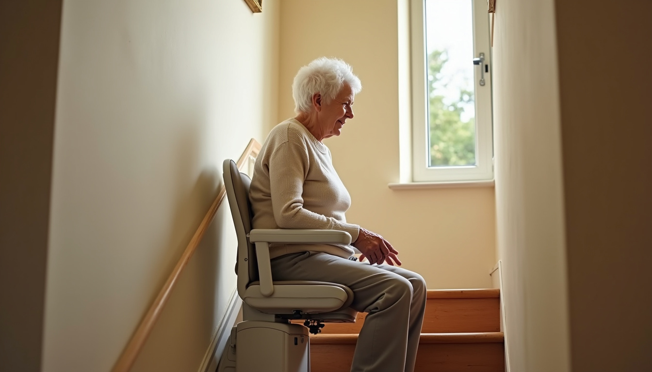 Utilisation d’un monte-escalier en location par une personne âgée à Arcisses