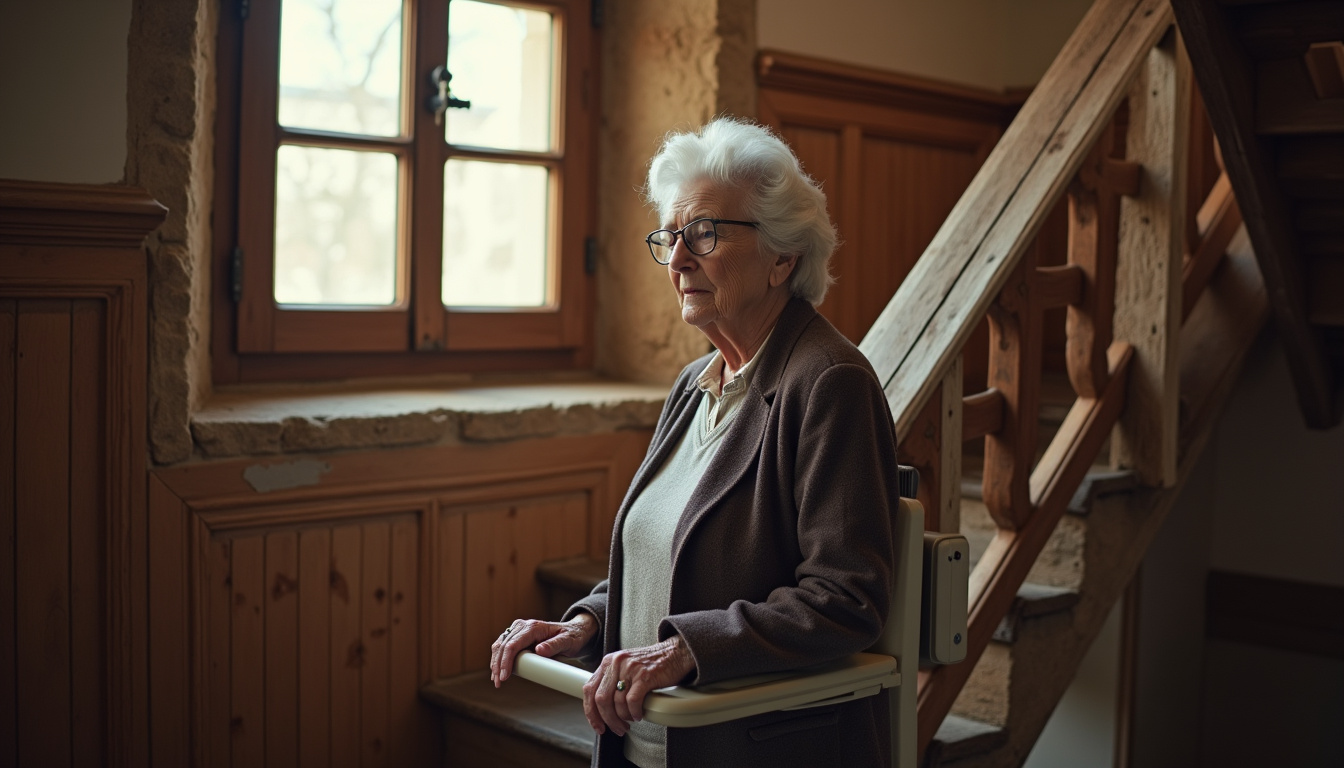 Utilisation sécurisée d’un monte-escalier par une personne âgée dans une maison ancienne du Pas-de-Calais
