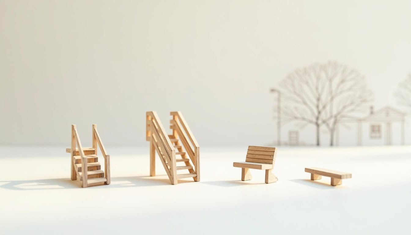Vue comparée des différents types de monte-escalier: droit, tournant, extérieur et debout