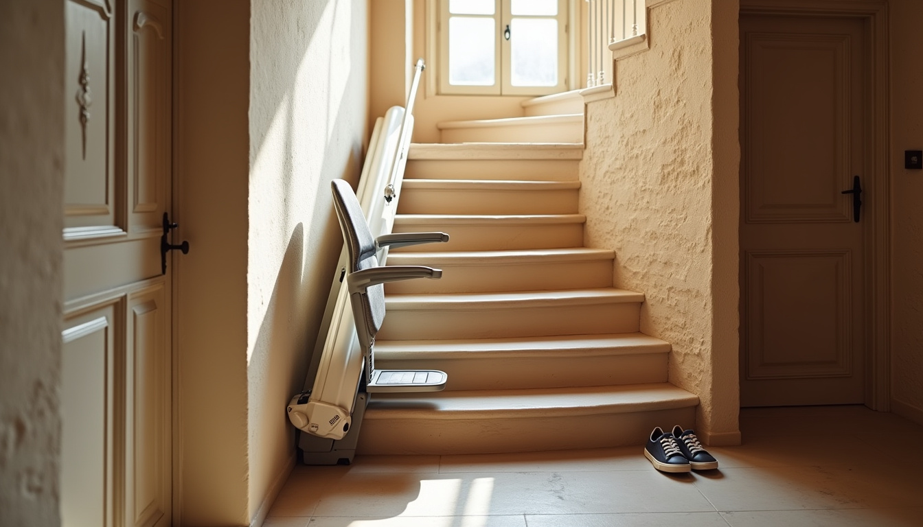 Vue d’ensemble d’un monte-escalier après installation dans une maison à Mollégès