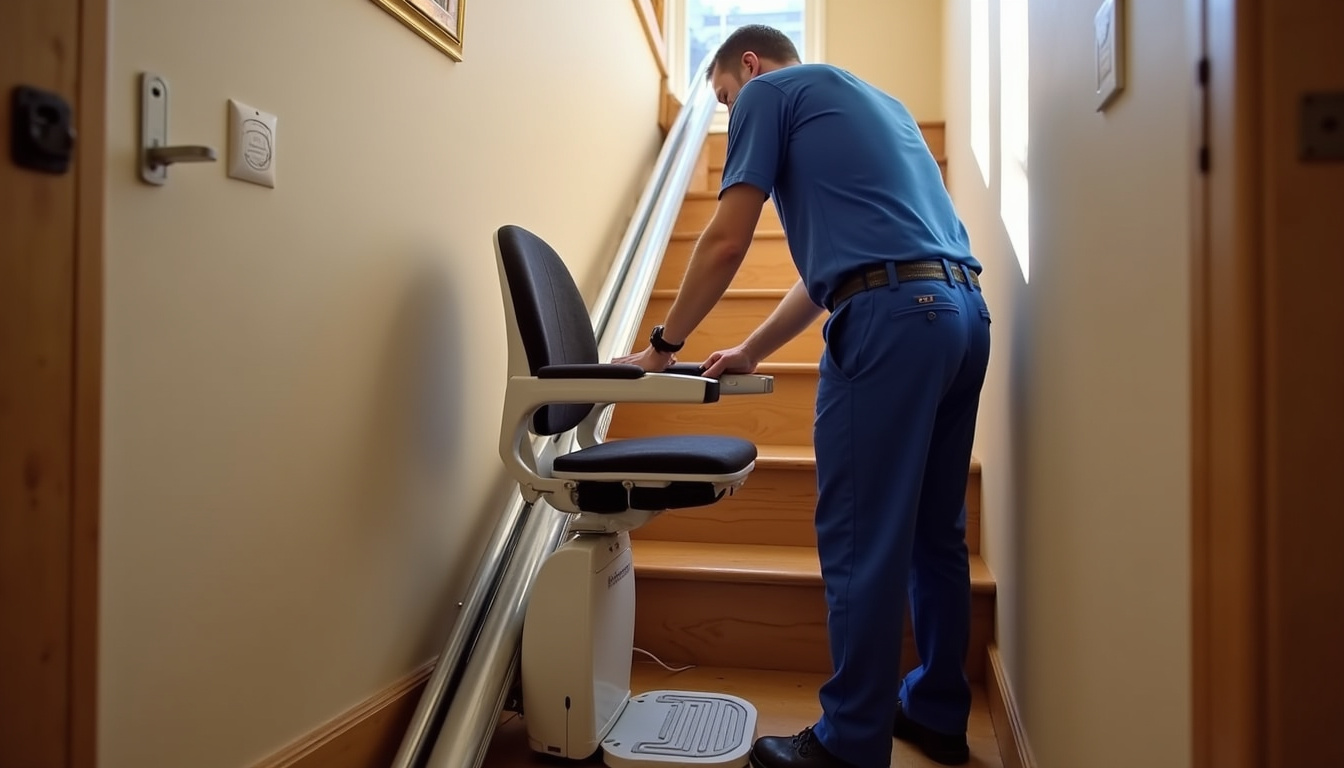 Installation d'un monte-escalier droit dans une maison à Oyonnax