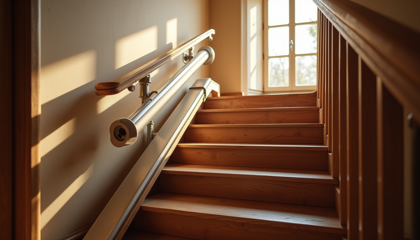 Monte-escalier installé dans une maison à Saint-Claude, vue d'ensemble de l'escalier