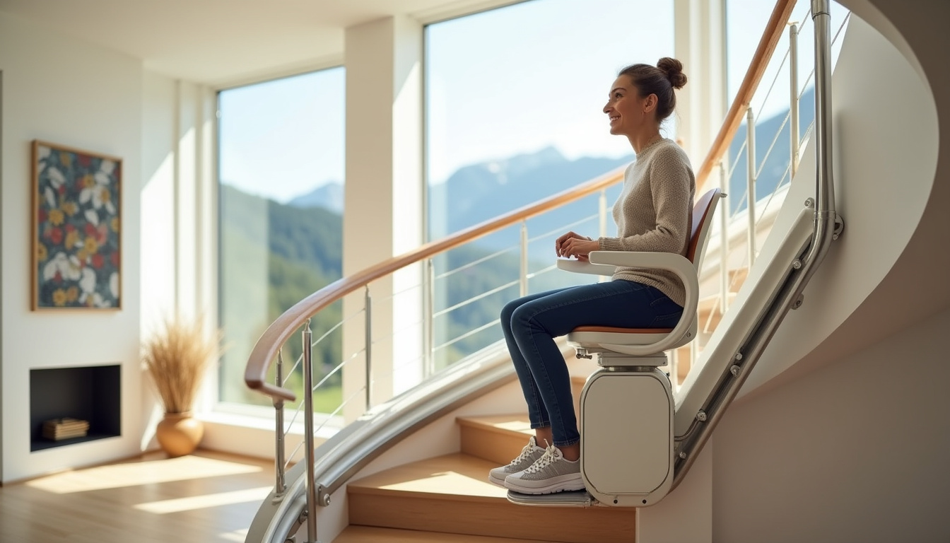 Différents types de monte-escaliers installés dans des habitations de Thonon-les-Bains selon la configuration des escaliers