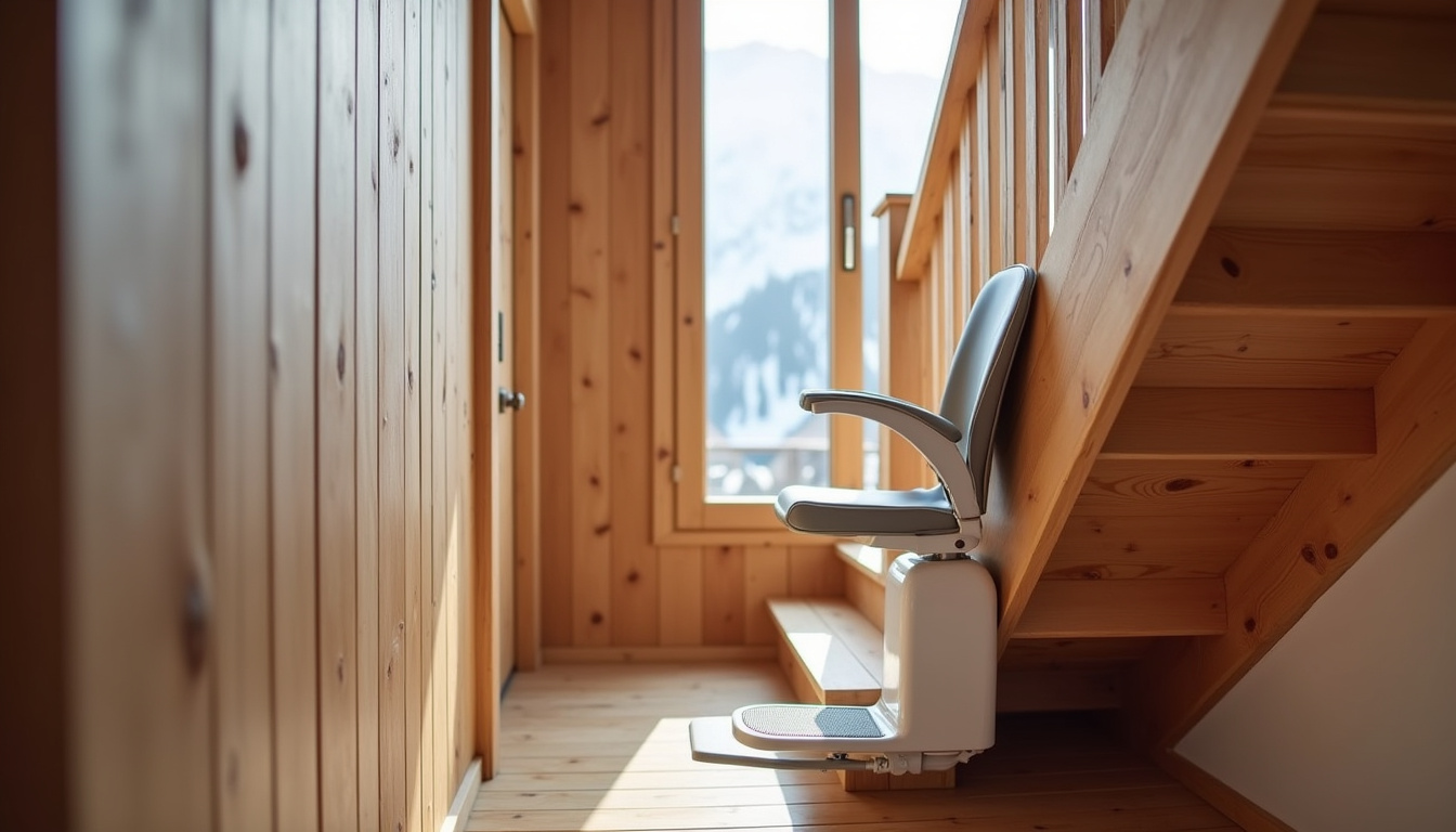 Installation d’un monte-escalier droit dans un chalet à Les Ménuires