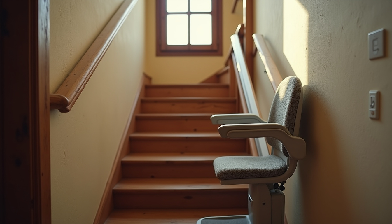 Installation d'un monte-escalier droit dans une maison à Creil, vue depuis l'escalier