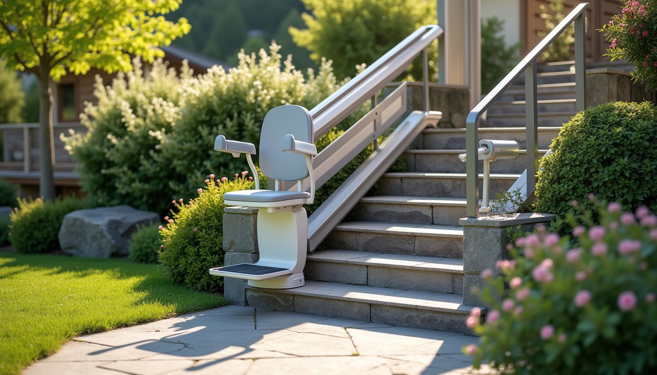 Installation d'un monte-escalier extérieur à La Tour-du-Pin, adapté aux conditions climatiques et sécurisé pour l'accès depuis le jardin