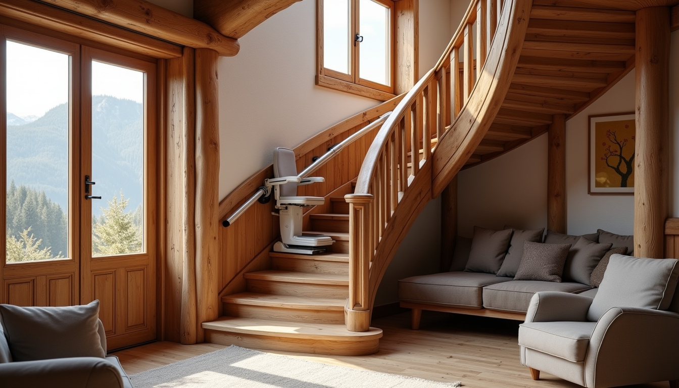 Installation d'un monte-escalier tournant dans un chalet à Chamonix