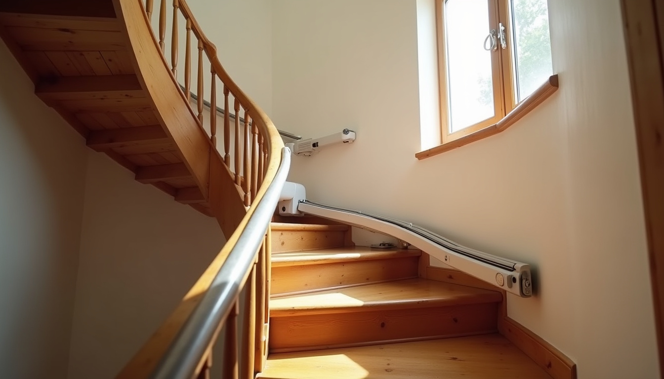 Installation d'un monte-escalier tournant dans une maison à Gruffy