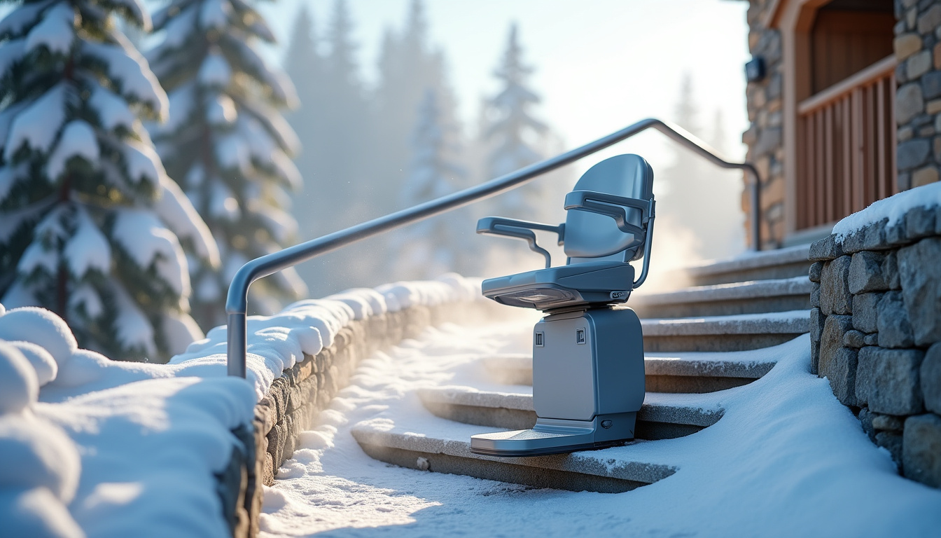 Monte-escalier extérieur fonctionnant sous la neige à Sallanches