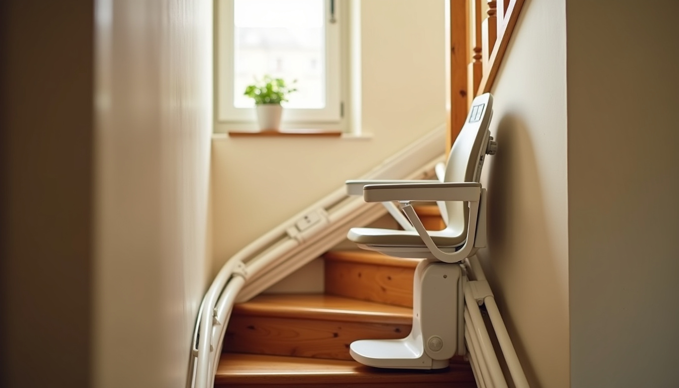 Monte-escalier installé sur un escalier étroit à Montbrison