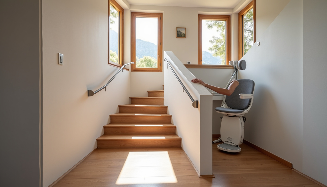 Monte-escalier installé sur un escalier tournant dans une maison de Sallanches
