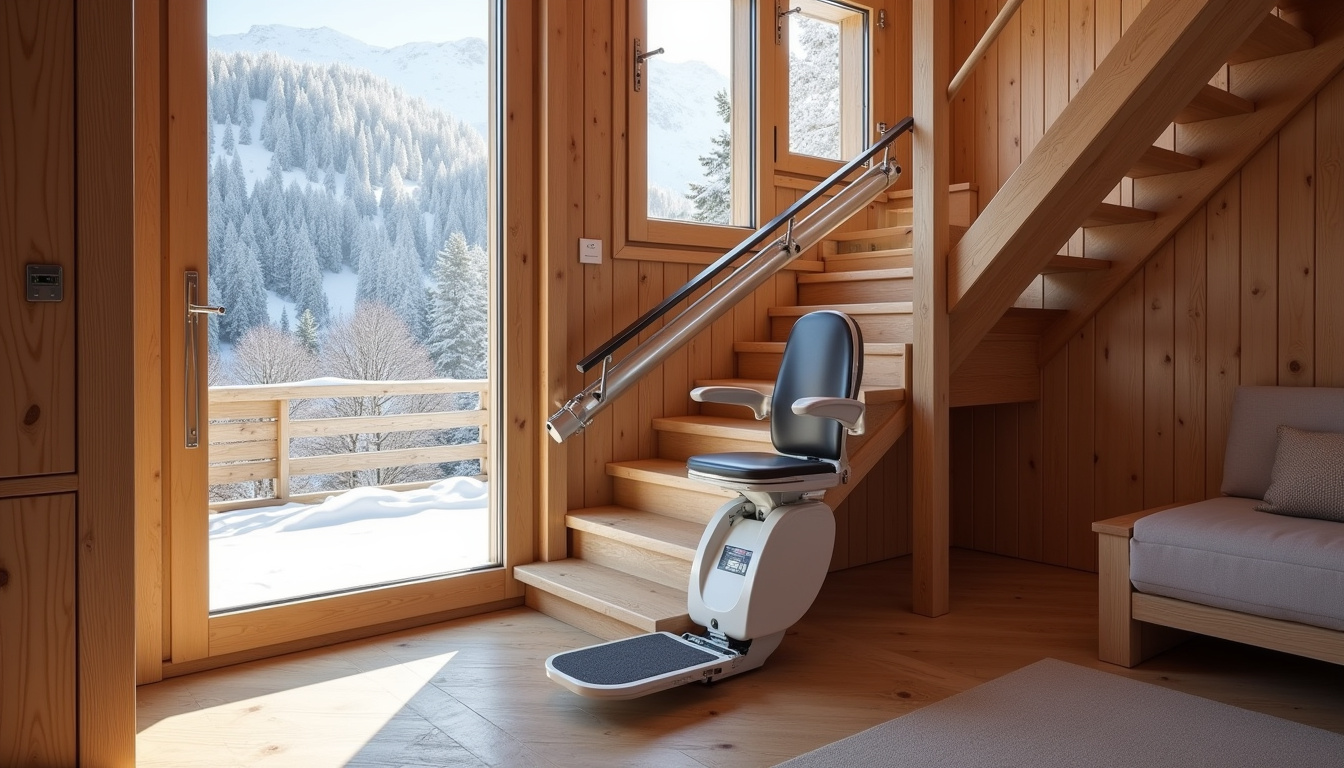 Monte-escalier intégré dans un intérieur de montagne à Val Thorens