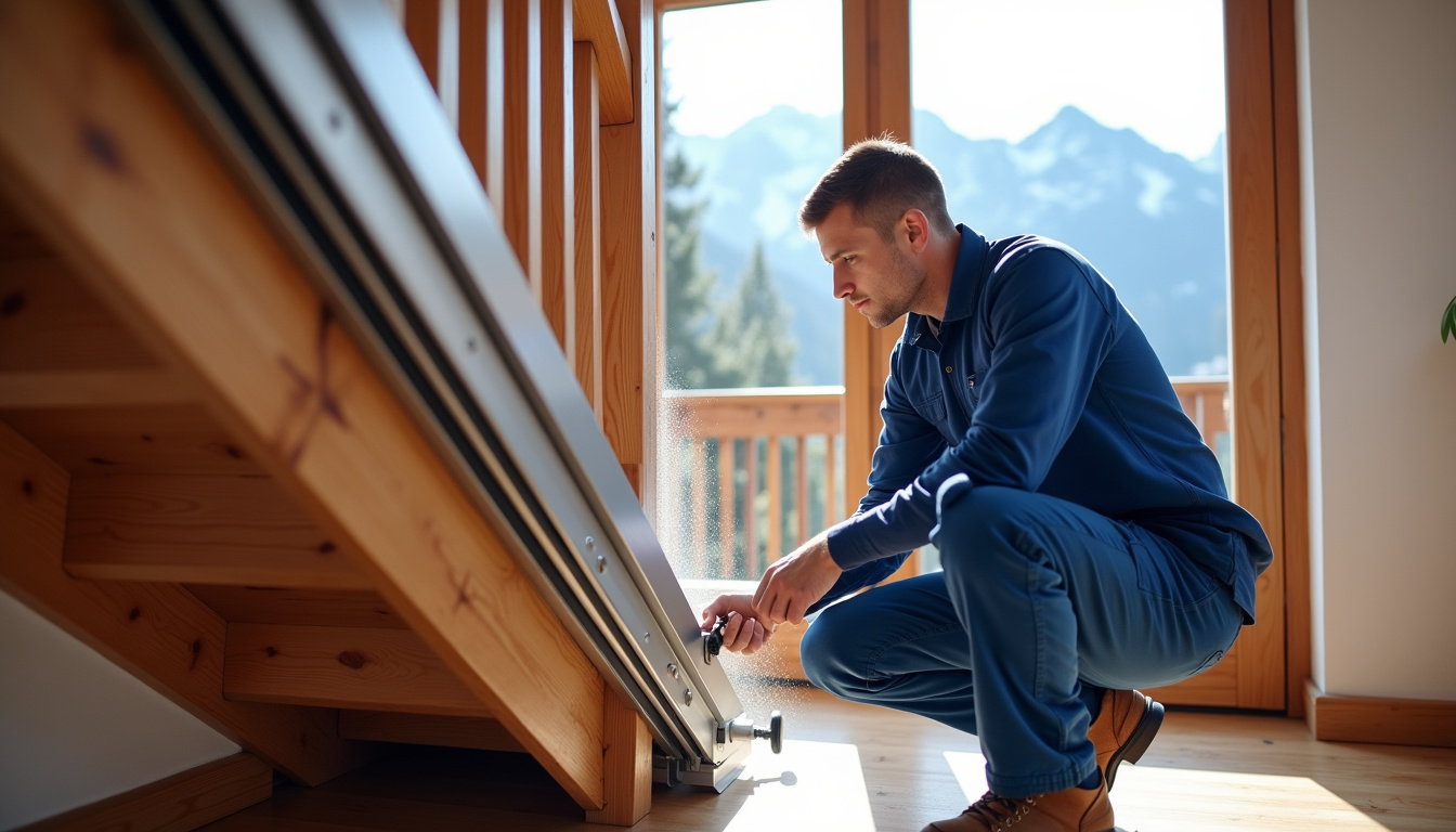 Technicien en train de vérifier le fonctionnement d’un monte-escalier