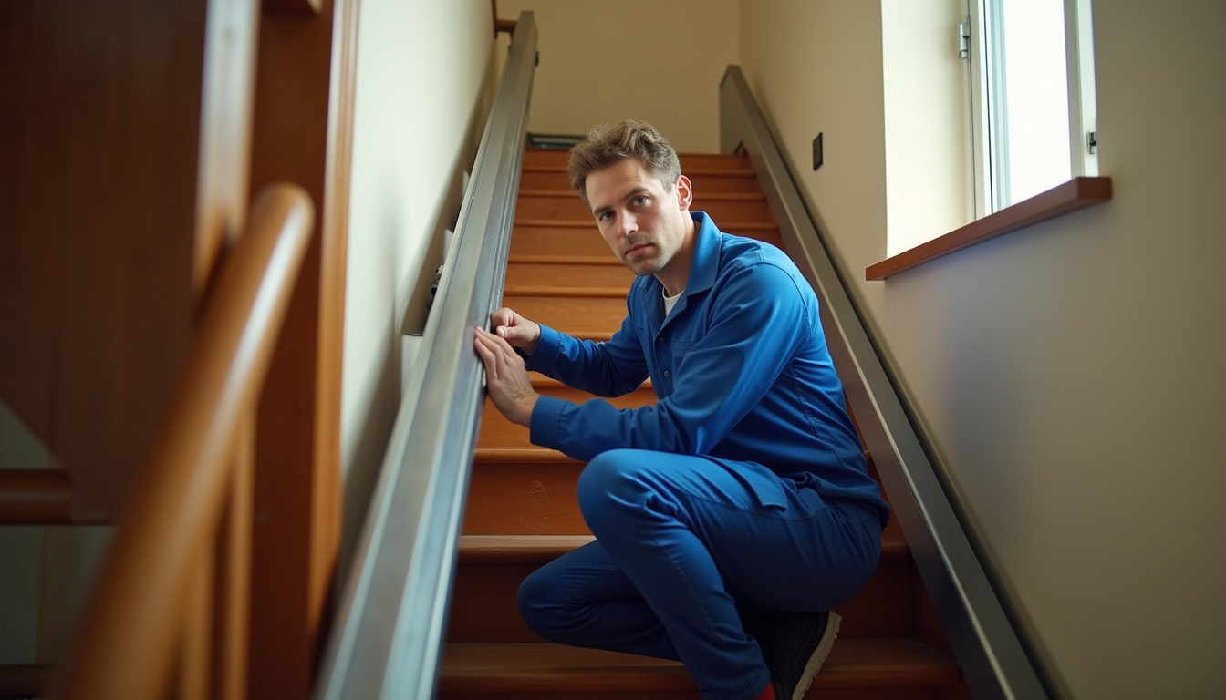 Technicien en train de vérifier un monte-escalier à Pringy